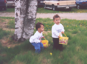 Alex and Remi easter egg hunting